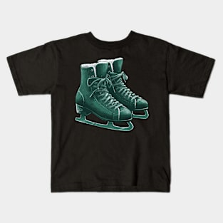 Dark Green Ice Skating Boots Kids T-Shirt